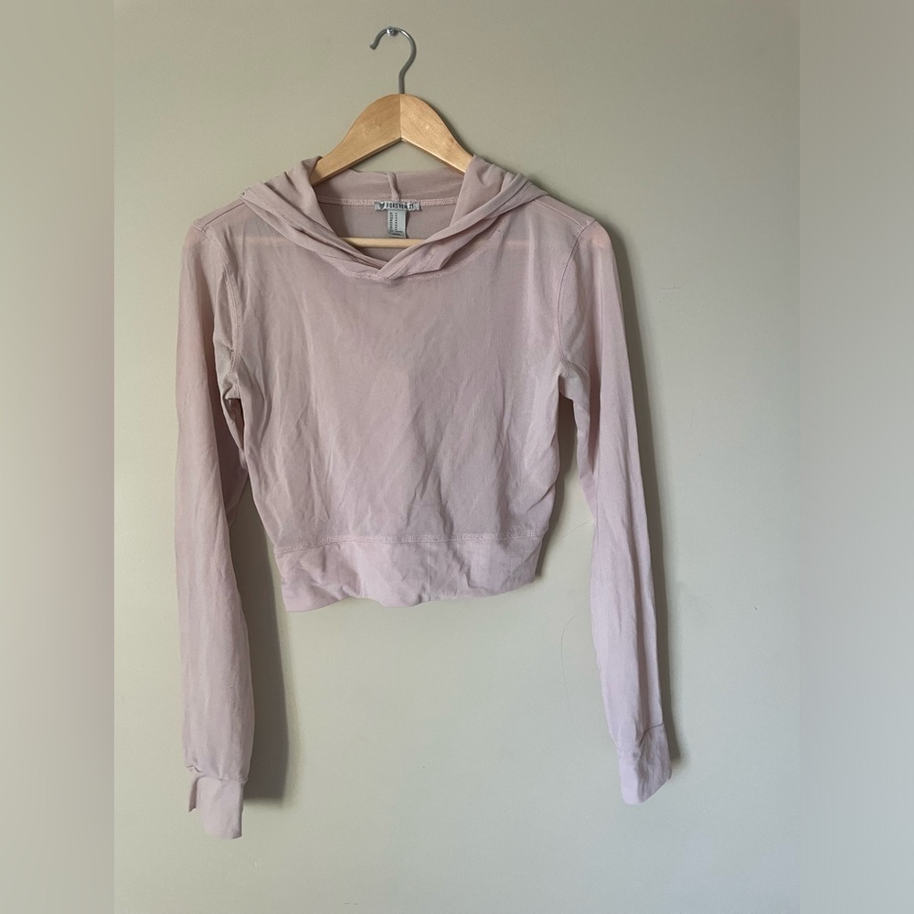 Forever 21 mesh transparent spandex Blush Pink Cropped workout hoodie. Size M